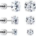 CZ Flat Back Stud Earrings - 3 Pairs