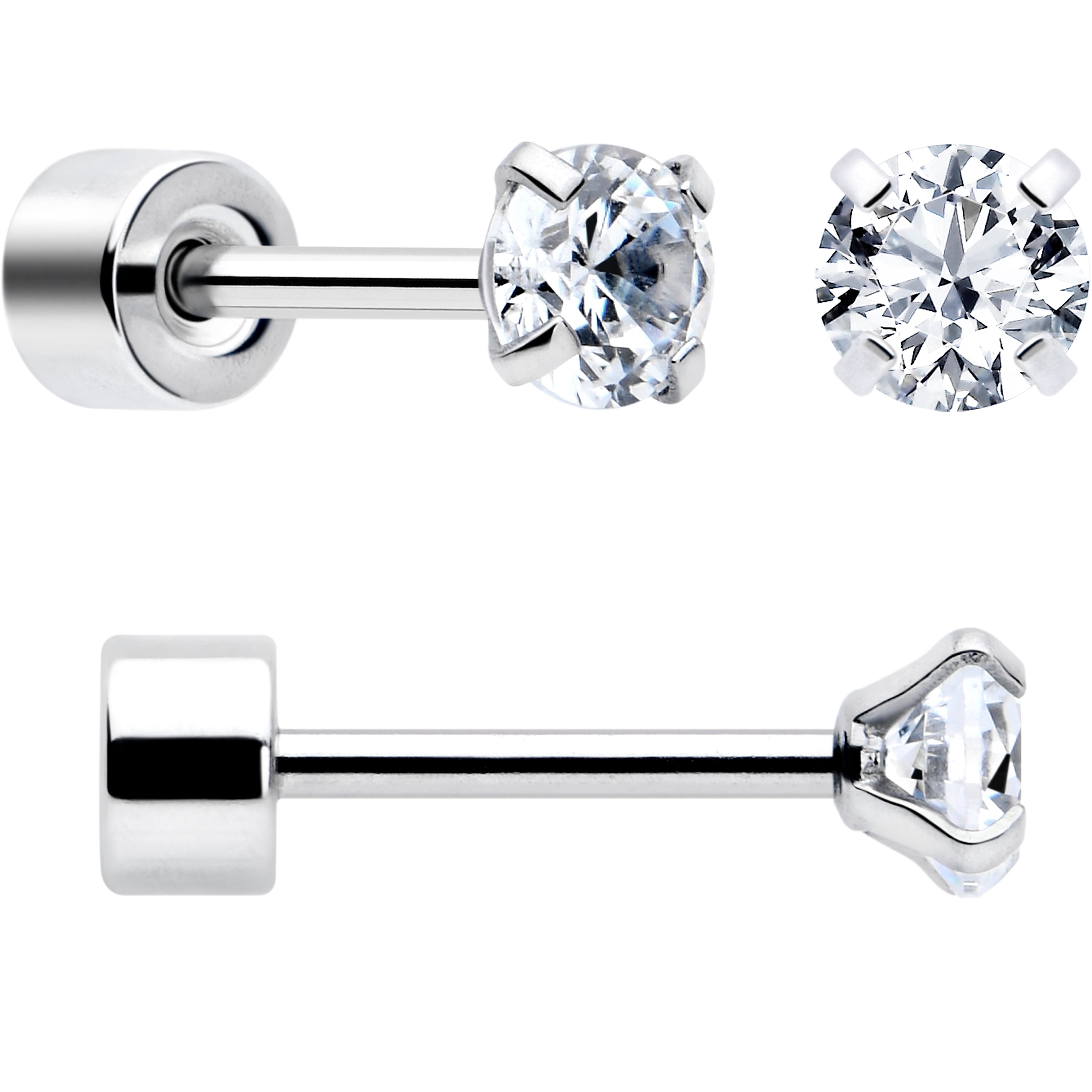 CZ Flat Back Stud Earrings - 3 Pairs