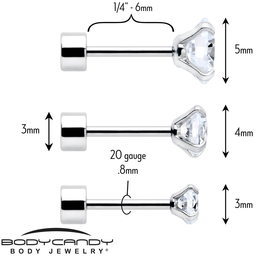 CZ Flat Back Stud Earrings - 3 Pairs