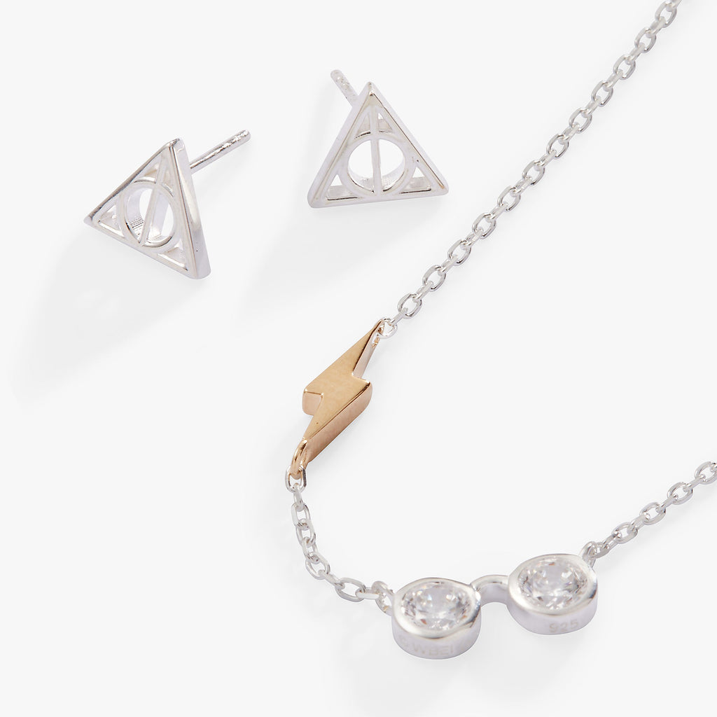 Harry Potter™ Glasses and Deathly Hallows Necklace and Earring Set, Sterling Silver
