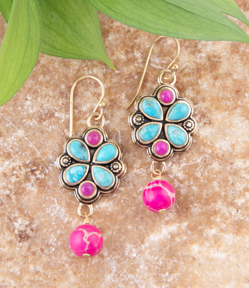 Legacy Pink Agate Golden Drop Earrings